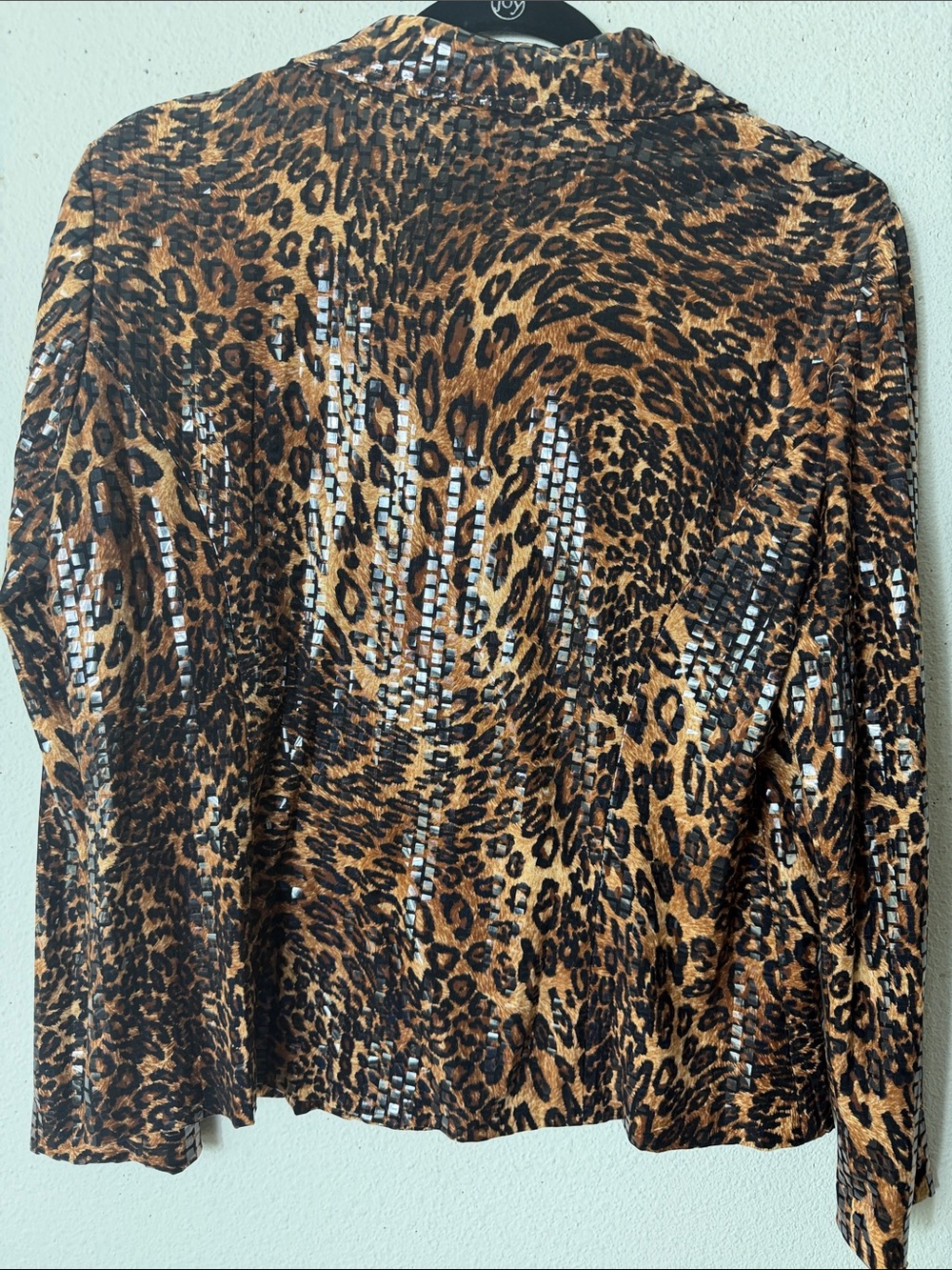 NABI Leopard Ladies Shimmer Stretch Blazer front sleeve pocket zippers XL - Picture 6 of 6